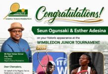 Ochei Applauds Ogunsakin, Adesina for Making Nigerian Tennis History at Wimbledon